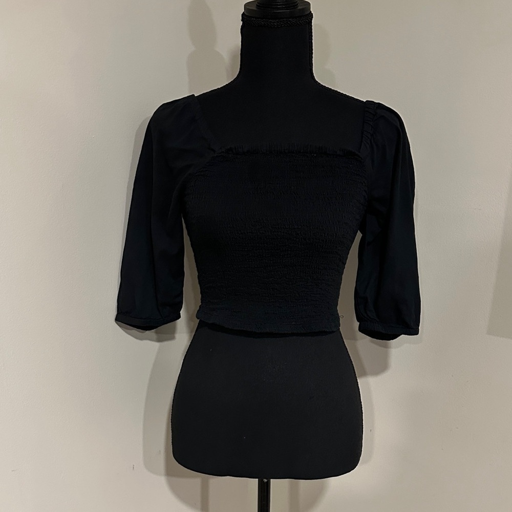 *ABLE* Black Smocked Blouse Crop Top Size XXS